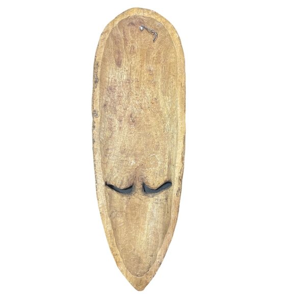 Handcrafted African Tribal Wooden Mask With Woman Carrying Basket Design - Picture 2 of 4